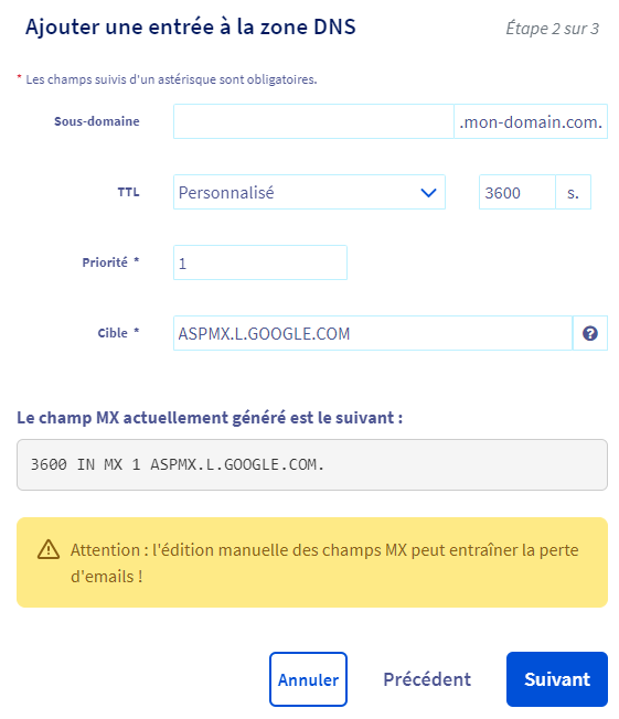Ajout d'un enregistrement MX sur OVH
