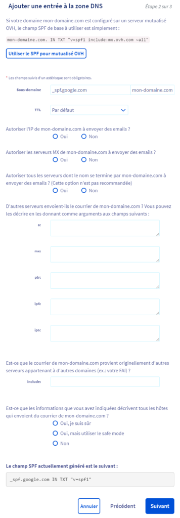 Configuration d'une entrée SPF pour le relais SMTP de Google Workspace
